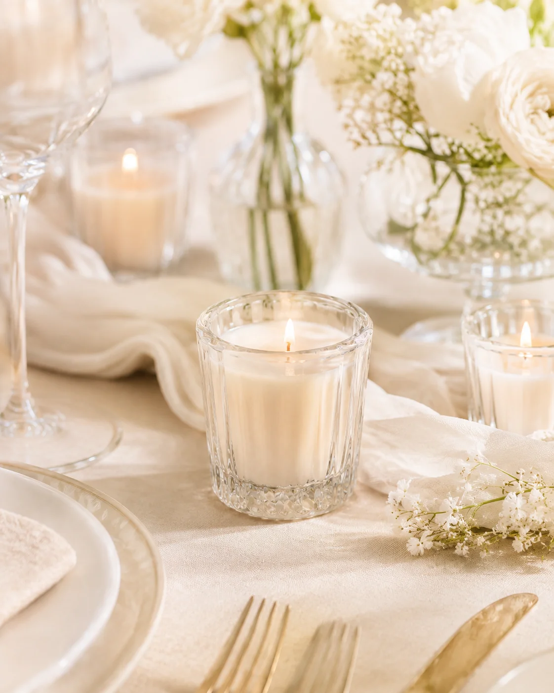 Bicchiere Votivo — allestimento matrimonio con fiori bianchi